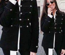 Zara rare Black Velvet Military Jacket Blazer Coat Toggles - small Bloggers Fav