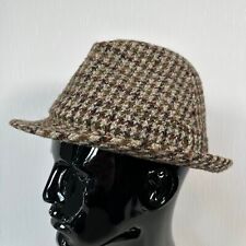 Dunn & Co Harris Tweed Fedora Trilby Hat Brown Green Wool Houndstooth Check VTG