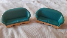 Fisher Price loving family figures Furniture Blue Sofa x 2 Good Condition 1993