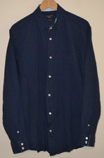 Mens Navy Blue Paul Costelloe Button Up Linen Blend Long Sleeve Shirt UK XL