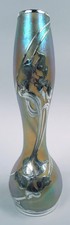 Loetz Vase Art Nouveau Austrian Iridescent Glass American Silver Overlay