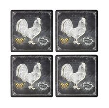 Set of 4 Country Fabric Backed Farm Chicken Hardboard Square Dining Placemats