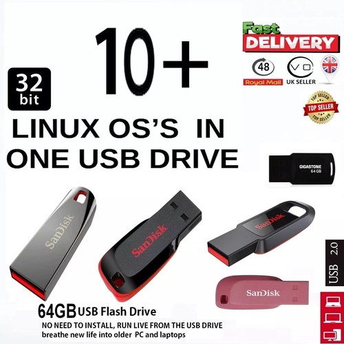 32bit linux in 64gb usb - 10+, os