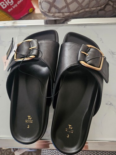 Black leather sandals size - , 3