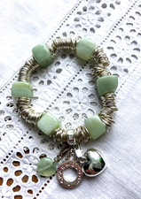 Silver Plated Green Jade Sugar Cubes Heart Charmology Bracelet VGC