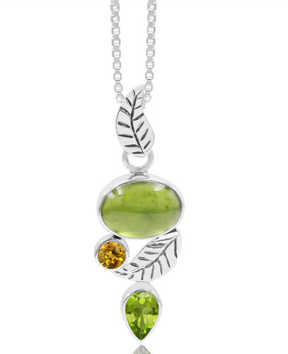 Peridot leaf necklace - peridot, 925