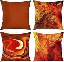 Set of 4 Cushion Covers 45 x 45cm Burnt Orange Abstract Red Tan Funky Watercolor