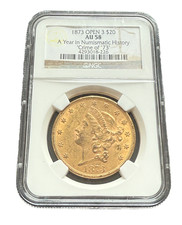 US 1873 OPEN 3 Gold $20 20 Dollars NGC AU58 Double Eagle Liberty Head