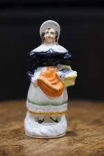 Antique 19thC Staffordshire Flatback Figure Woman with Basket Hand Painted