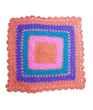 Crochet Handmade Cushion Cover Vintage Style Square Multi Colour 15.5"/15"
