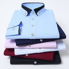 Mens Casual Double Collar Slim