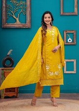Pakistani Embroidered Readymade Salwar Kameez Indian Haldi Yellow Kurta Pant Set