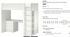 IKEA Smastad White Loft Bed with Desk, Wardrobe, Shelves, Drawers, and Ladder