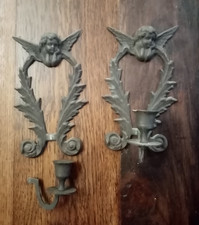 A Pair of Vintage Brass Angel Cherub Wall Sconce Candle Holder One Is Brocken