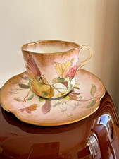 Exquisite Victorian Hand Painted Coffee Cup & Saucer by Doulton 1890s