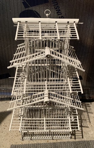 Vtg birdcage white wooden - birdcage,
