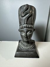 Egyptian Basalt Stone Black Queen Nefertiti Large Statue 7.25"  Hieroglyphic 