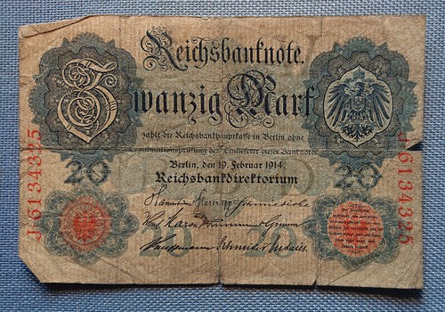 Old reichs banknote twenty - old,