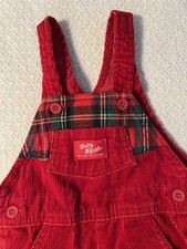 Vintage OshKosh Overalls Red Plaid Corduroy 24m Infant Boy Girl Baby B’Gosh