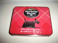 Shortbread Biscuit Tin - Red with Black Embossed Scottie Dog EMPTY 6 X 5