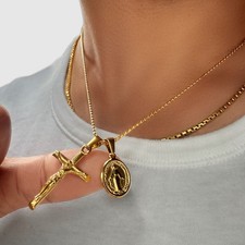 Crucifix Cross Jesus Christ & Mary Pendant/Necklace 18k Gold - Catholic Jewelry