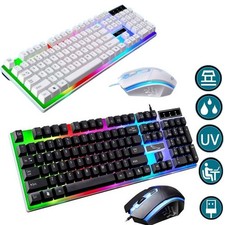 Gaming Keyboard Mouse Set Pad Rainbow LED Wired USB For PC Laptop PS4 Xbox One