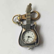 Classic Vintage Guitar Pocket Watch Creative Bronze Keychain Novelty Quartz Gift