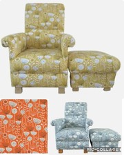 Fryetts Bergen Fabric Adult Chair & Footstool Accent Floral Armchair Pouffe New