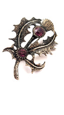 VINTAGE SCOTTISH THISTLE BROOCH,AMETHYST GLASS ,SIGNED CP