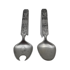 Vintage Konge Tinn Norwegian Pewter Heilag Olav Salad Serving Utensil Set 22 cm