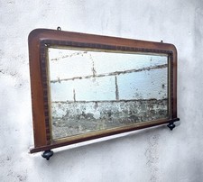 ANTIQUE VICTORIAN WALNUT & TUNBRIDGE PARQUETRY OVERMANTEL WALL MIRROR c1890