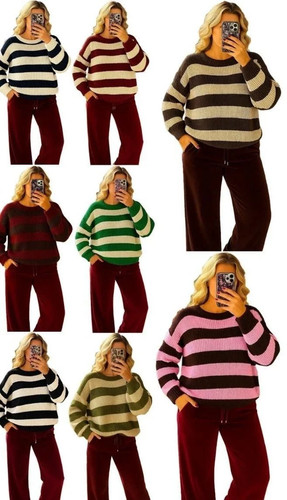 Striped chunky knitted jumper - striped,