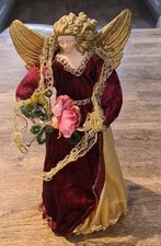 ANGEL CHRISTMAS TREE TOPPER DECORATION RED GOLD 10" VINTAGE STYLE XMAS ORNAMENT