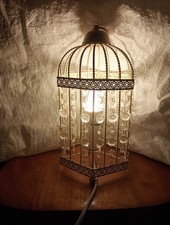 Hanging Lamp Birdcage Design Table Lamp Lantern Metal & Shabby Chic Crystal 10".