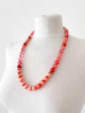 Ladies Unisex Orange Jadeite & Diamante Crystal Glass Stone Necklace by FOSSIL