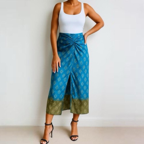 Zara blue printed satin skirt - blue,