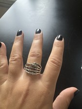 Silver Skeleton Skull Ring Hang Bone Gothic Punk Rock adjustable 