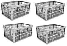 4 x Thumbs Up 32 Litre Silver Folding Crate Collapsible Plastic Storage Boxes