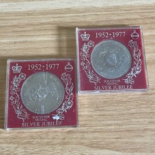 2 x Solid Silver Vintage Coin Silver Jubilee Medal 1952-1977 QUEEN ELIZABETH II 