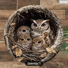 BEAUTIFUL Owl Family In Tree Hollow 2D Wooden Wall Art Garden Sign Plaque 20cm
