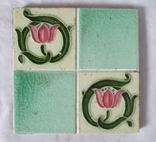 STUNNING FLORAL ART NOUVEAU 6 INCH TILE ANTIQUE ENGLISH