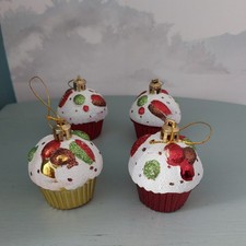 Vintage Style Cupcake Baubles Ornaments Decorations Christmas Xmas Tree