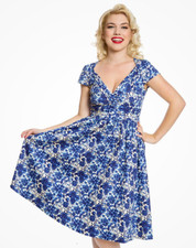 Lindy Bop Floral Dress Blue &
