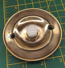 Vintage Brass Bell Push White Porcelain  3"Outside Diameter KX02E19889