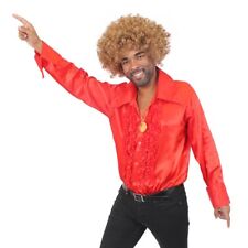 MENS 1970S DISCO COSTUME RUFFLE SHIRT WIG MEDALLION ADULT 1960S FANCY DRESS