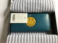 Anya Hindmarch Wink Large Zip Around Wallet Petrol Blue Capra Leather, Box, Card