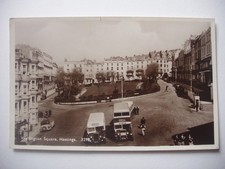 Wellington Square , Hastings , old buses - vintage sepia real photograph