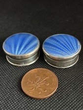 Solid Silver & Guilloche Enamel Pill Box - Birmingham 1928. Maker AG.