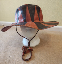Ladies VINTAGE Two Tone LEATHER HAT/Fedora With Adjustable Chin Strap