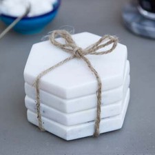 SALE Factory Overstock -  Set of 4 White or Grey Solid Marble Hexagonal Coasters